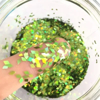 Ультра-тонкая прозрачная PET Блестки 3 мм Алмазный Лазерный блеск 3D блестка для ногтей Eo-Friendly свободные блестки украшения для ногтей 10 г - Цвет: Laser light green