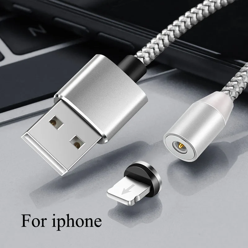 1 м 2 м Магнитный кабель Micro usb type C кабель для iPhone 11 Pro Max samsung A50 A70 huawei P30 P20 Lite Pro Линия быстрой зарядки - Цвет: For iphone Silver