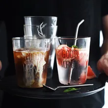 Nordic Творческий доброе утро письмо завтрак Стекло молоко сок чашки из высокачественного боросиликатного термостойкого Стекло воды чашки для влюбленных