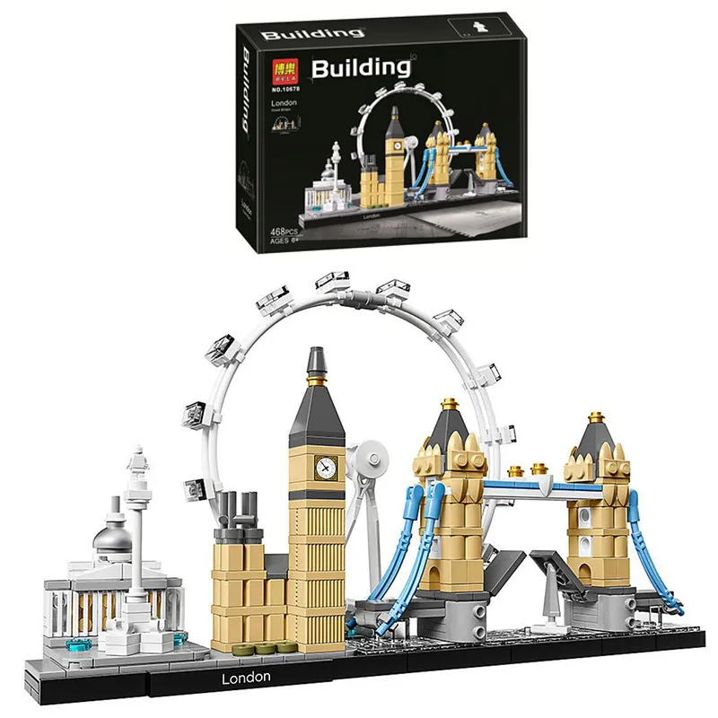 

10678 Architecture Building Set London 21034 Big Ben Tower Bridge Model Building Block Bricks Toys Compatible with Legoinglys