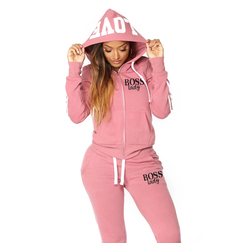 

Casual Tracksuit for Women Zipper Sports T-shirts for Girls Long Sleeve Hooded Sweatshirts Top+Pants Hoodies Women's Pants Suit