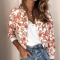 Jocoo Jolee Women Elegant Zipper Bomber Jacket Spring Autumn Floral Printed Jackets Office Wear Slim Office Coat Retro Outwear - Image 3