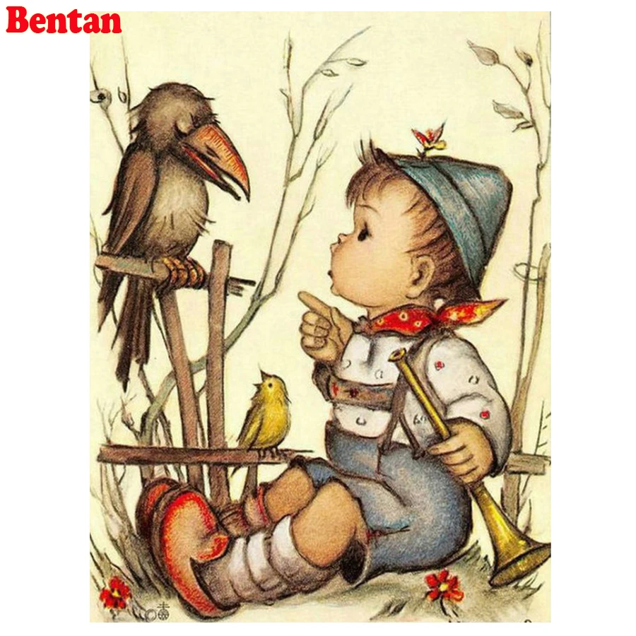 

5D DIY Diamond Painting Boy and crow Cross Stitch Mosaic needlework full square round Diamond Embroidery Rhinestone painting