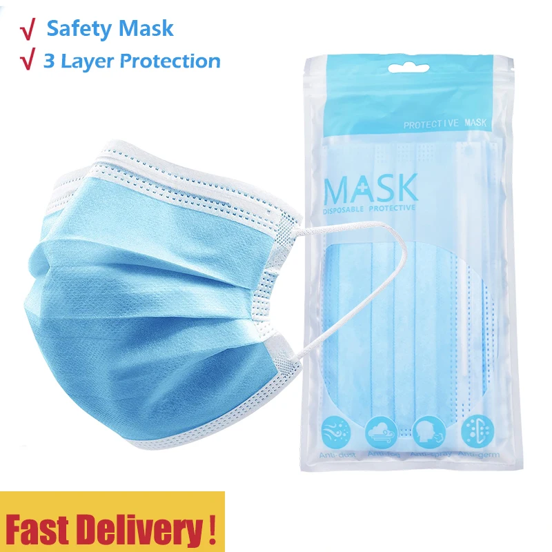 

50pcs/3 Layer Mask Disposable Protective Face Mask Non-woven Safety Mask Anti-Dust Mouth Face Mask Anti Pollution Mask