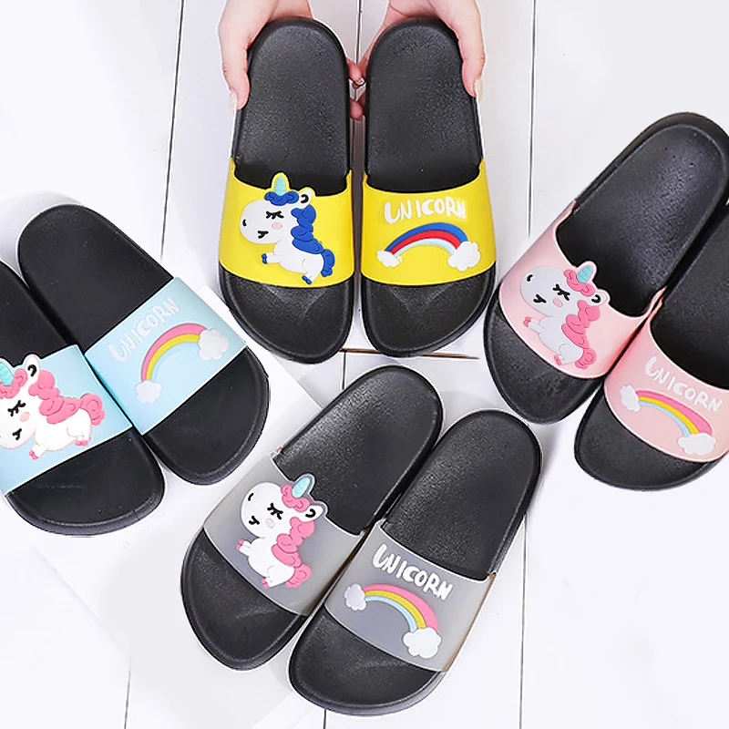 

Cartoon Unicorn Women Slippers Cute Transparent Home Slippers Summer Sandals Slides Women Ladies Girls Boys Shoes Flip Flops