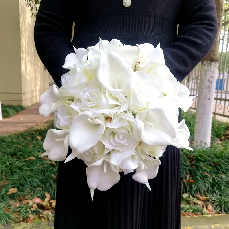 Bouquet Waterfall White Wedding Bouquets wedding bouquets wedding flower decoration Artificial Pearls Crystal Rhinestone