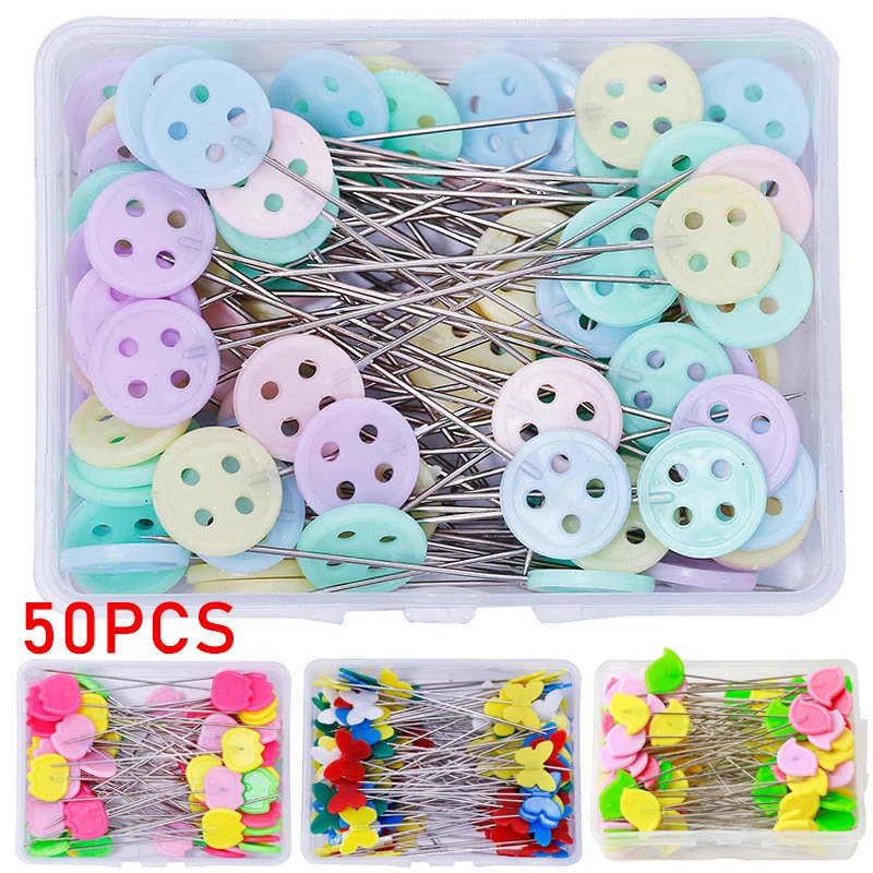 50pcs/box Dressmaking Pins Embroidery Patchwork Pins DIY Handmade Sewing Patchwork Pins Big Head Pins Sewing Tool Needle Arts