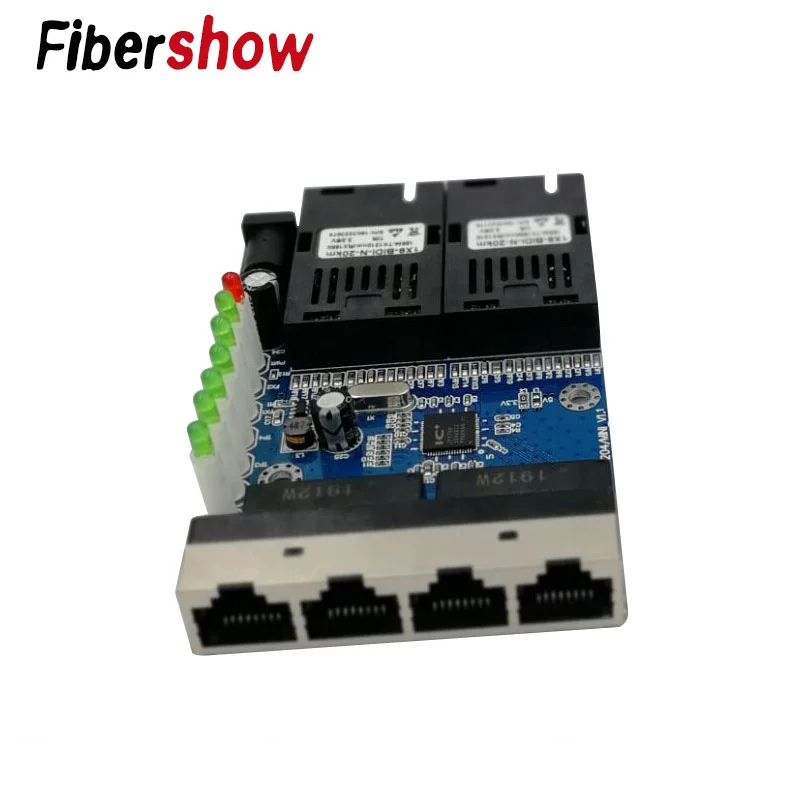 Оптоволоконный переключатель Ethernet 4 RJ45 2 SC оптический медиа конвертер одномодовый волоконно-оптический Порты и разъёмы PCB 10/100 м