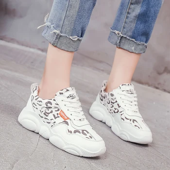

Leopard White Sneaker Women Flat Heel Casual Shoes Lace Up Canvas Sneakers Woman Breathable Sport Shoes Ladies Trainers BN020