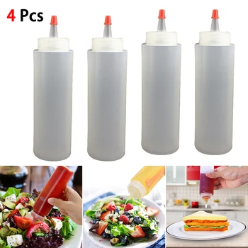 

4PCS Plastic Needle-nosed Bottle With Scale Squeeze Bottle With Leak-Proof Cap Sauce Salad Squeezable Bottle