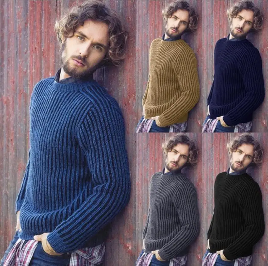 

2020 Fashion Men Sweaters Solid Color O-NECK Long Sleeve Casual Pullover Knitted Sweater Men's Clothes Knitted Pullovers
