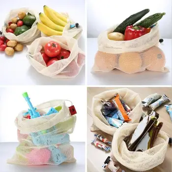 

Eco Friendly Supermarket Shopping Bag Mesh Shopper Cotton Storage Bags Reusable Foldable Grocery Tote Fruit Shipping Bag