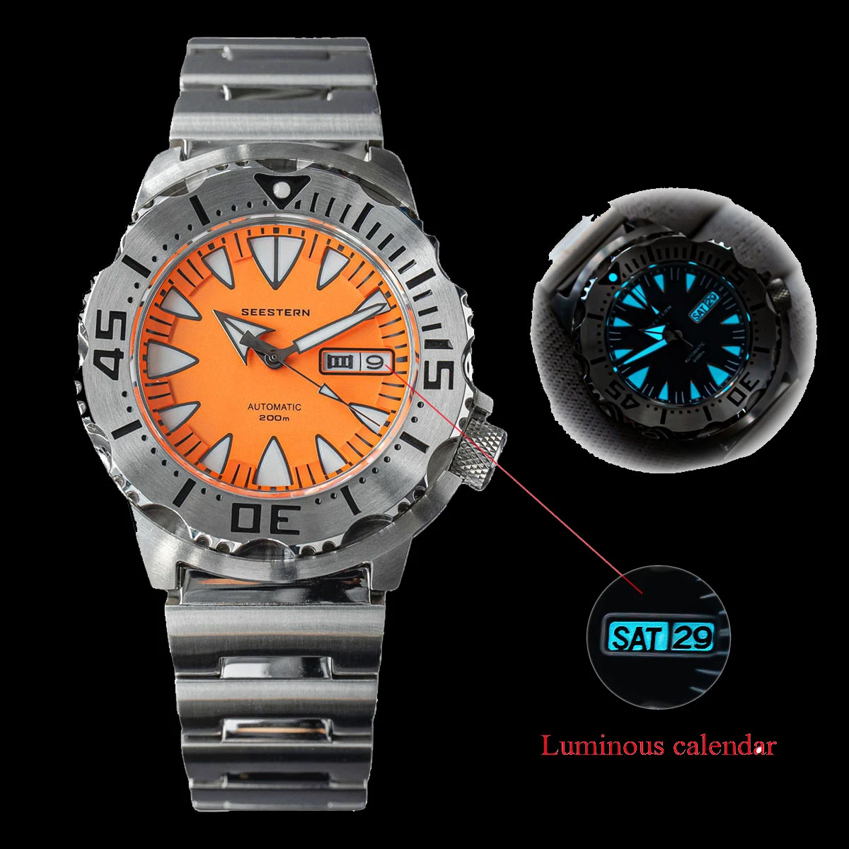 Monster Diver Watch 200m Water Proof Seestern Nh36 Men's Mechanical