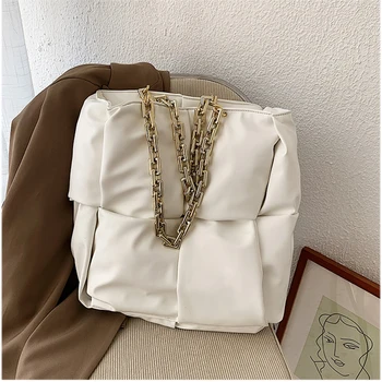 

Womens Bag New Winter Pu Leather Handbags Thick Chain Shoulder Bag Large Capacity Simple Female Underarm Bags Bolsa De Hombro