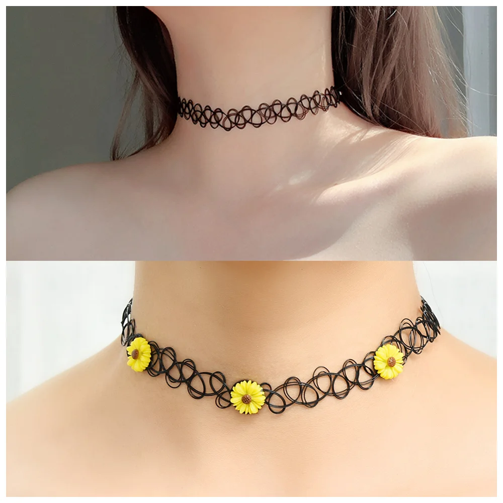 Collana girocollo con tatuaggio anni '90 fatta a mano, girocollo nero, collana di canapa, macramè, yin-yang, hippie, anni '80, punk, moda, gioielli di canapa - Italia