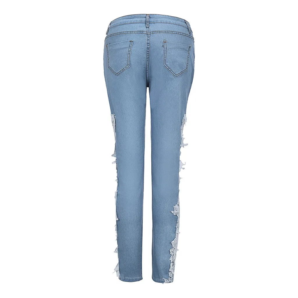 Женские элегантные сексуальные джинсы-карандаш, обтягивающие джинсы, Женская мода размера плюс, кружевные вязанные джинсы с цветочным рисунком#3