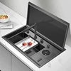 New Nanometer Flip Cover Hidden kitchen Island Sink 304 Stainless Steel 4mm Thickness Handmade Large Size Hidden kitchen Sinks 1