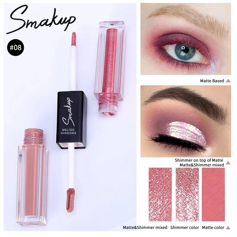 SMAKUP Double Liquid Eye Shadow Brightening Eye Shadow Longlasting Matte Shimmer Eye Shadow Diamond Pearlescent Eye Makeup TSLM1 - Цвет: 08