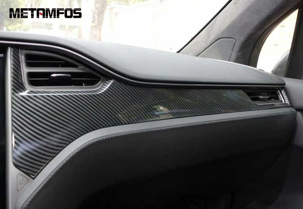 Для Tesla модель X- углеродное волокно Средний контрольный чехол формовочная отделка Наклейка декоративная полоса внутренние автомобильные аксессуары