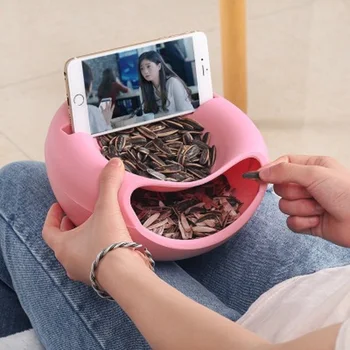 

YIGUISI TikTok Double-Layers Snack Storage Box Lazy Home Fruit Plate Dry Fruit Storage Container Organizer With Phone Holder