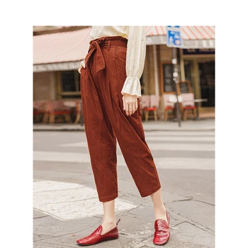 

INMAN Autumn New Arrival Cotton Pure Color Nopped Waist Lace-up Fashion Corduroy Harem Pant