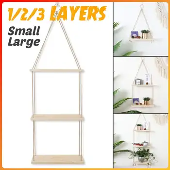 

1/2/3 Tier Nordic Style Wooden Bead Tassels Storage Rack Wall Rope Hanging Shelf Decor Of Bedroom Living Room Kitchen Office New