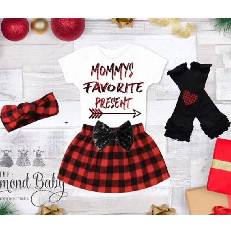 Baby Girls Clothing Autumn 5Pcs Christmas Outfit Kids Clothes Toddel Bodysuit+ Skirt+Socks For Xmas Infant Girls Clothes Sets