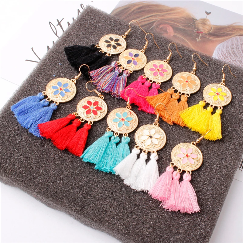 

Promotion Bohemian Handmade Colorful Tassel Earrings hanging Charm jewelry Wedding Bridal Fringed Jewelry Gifts for Friends