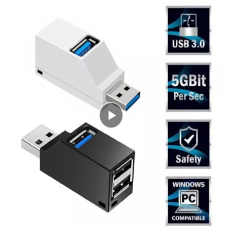 Extensor de adaptador de concentrador USB 3,0/2,0, minicaja divisora, lector de disco en U de alta velocidad de 3 puertos para pc, portátil, Macbook, Teléfono Móvil, 1 unidad