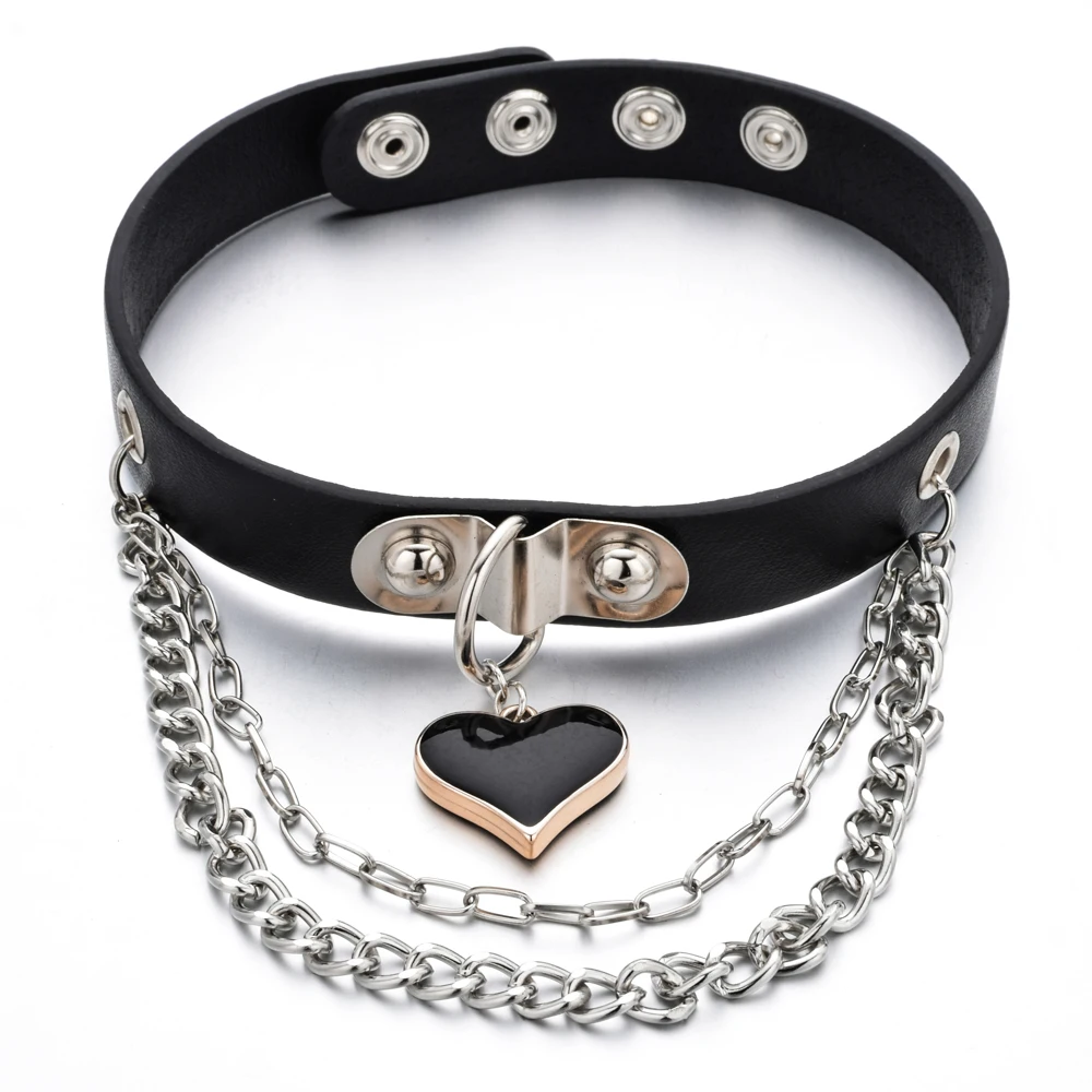 Punk Heart Dangle Pendant Choker Chain Goth Leather Necklace Multilayer Collar For Women Men Exaggerated Jewelry | Украшения и