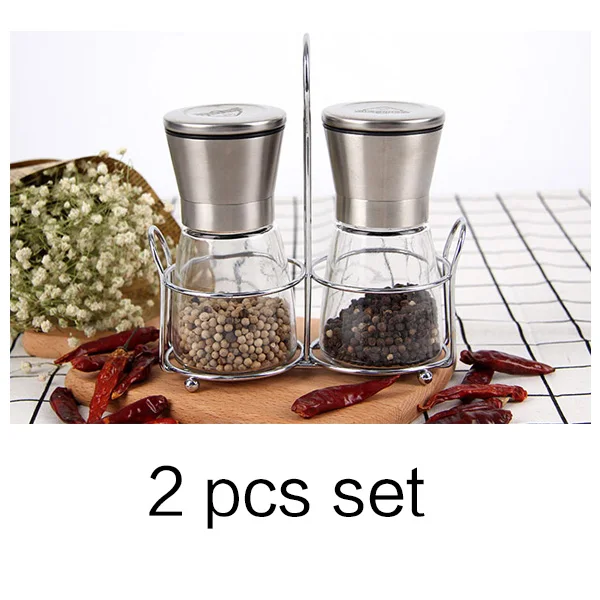 2pcs set short style RSCHEF прозрачная стеклянная мельница для перца, кухонные принадлежности, бутылки для приправ из нержавеющей стали с полками - Цвет: 2pcs set short style