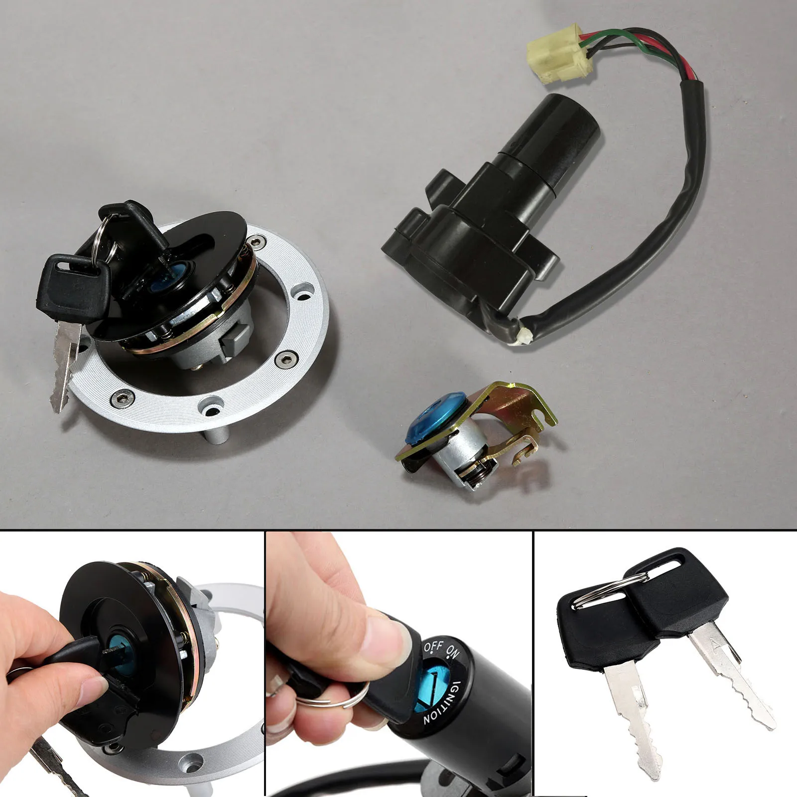 Tampa de Assento Chave de Bloqueio com Bloqueio Interruptor de Ignição para Suzuki Alumínio Moto Ignition Mudar Gás Combustível Conjunto Gs500 2001 -2020 Cap 4 Com Bloqueio Interruptor de Ignição Para Suzuki GS500 2001 -2012