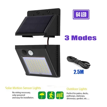 

64/30 LED Solar Power Lamp PIR Motion Sensor Solar Garden Lights Outdoor Waterproof Energy Saving Wall Yard Lamps optional seper