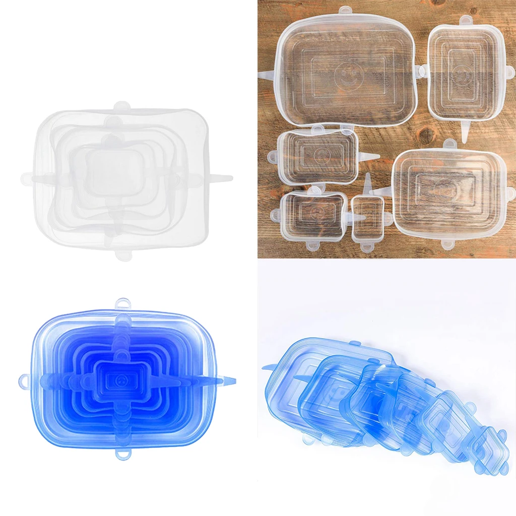 6pcs/Set Reusable Blue Silicone Food Covers Stretch Bowl Wraps Lids Universal
