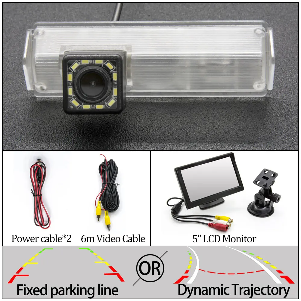 Фиксированная или динамическая траектория камера заднего вида для Mitsubishi Attrage/Mirage G4 sedan/Pajero Sport/Challenger/Nativa/Pajero Dakar - Название цвета: 12LED And 5 inch LCD