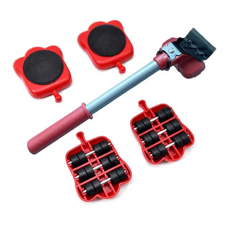 5Pcs Professional Furniture Mover Tool Set Heavy Stuffs Transport Lifter Wheeled Mover Roller with Wheel Bar Moving Hand Device-0