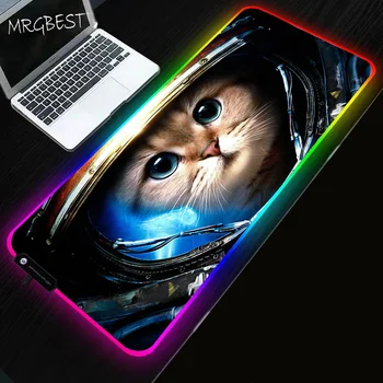 

MRGBEST Space Cat Animal Large RGB LED Backlight Mouse Pad 7 Colours Computer Keyboard Lock Edge Notebook Game Player Rubber Mat
