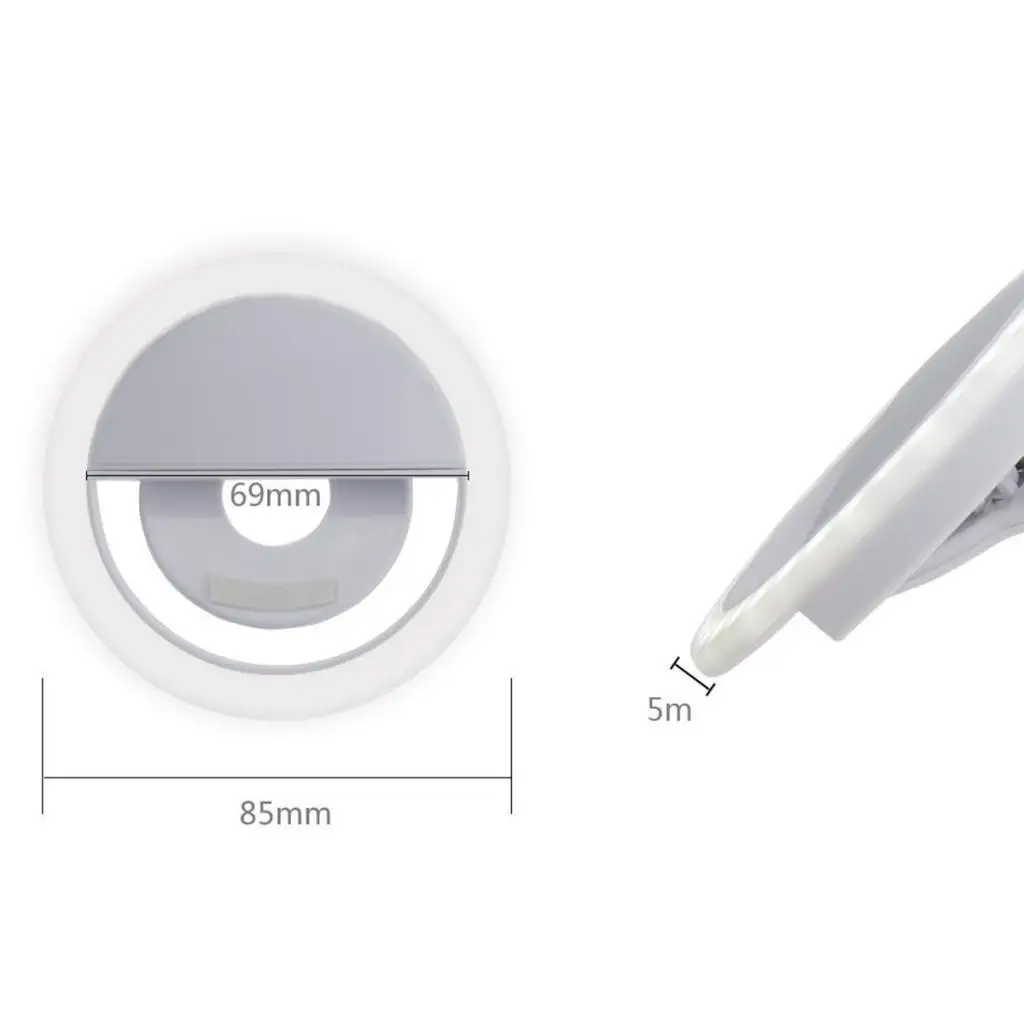 Adjustable 2W LED Ring Light 3 inch, Clip on Mobile Phone Camera Fill Lighting, DSLR Photography Accessory Kit - 5600K White