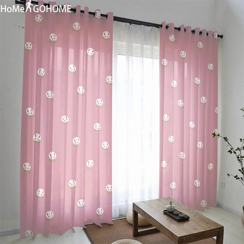

Pink Curtains for Double Room Rabbit Tulle Curtains for Living Room Bedroom Kitchen Yarn Curtain Window Sheer Curtains kurtyna