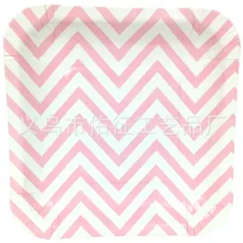 DIY экологически чистые аксессуары для рождественской вечеринки на день рождения/печатные розовые полосы с волнистым рисунком бумажная пластина 18,5 см