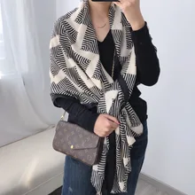 BB шарф шаль Южная Корея Восточные ворота шоппинг Женская полоса Мода ретро Осень Новая мода все вокруг удобные