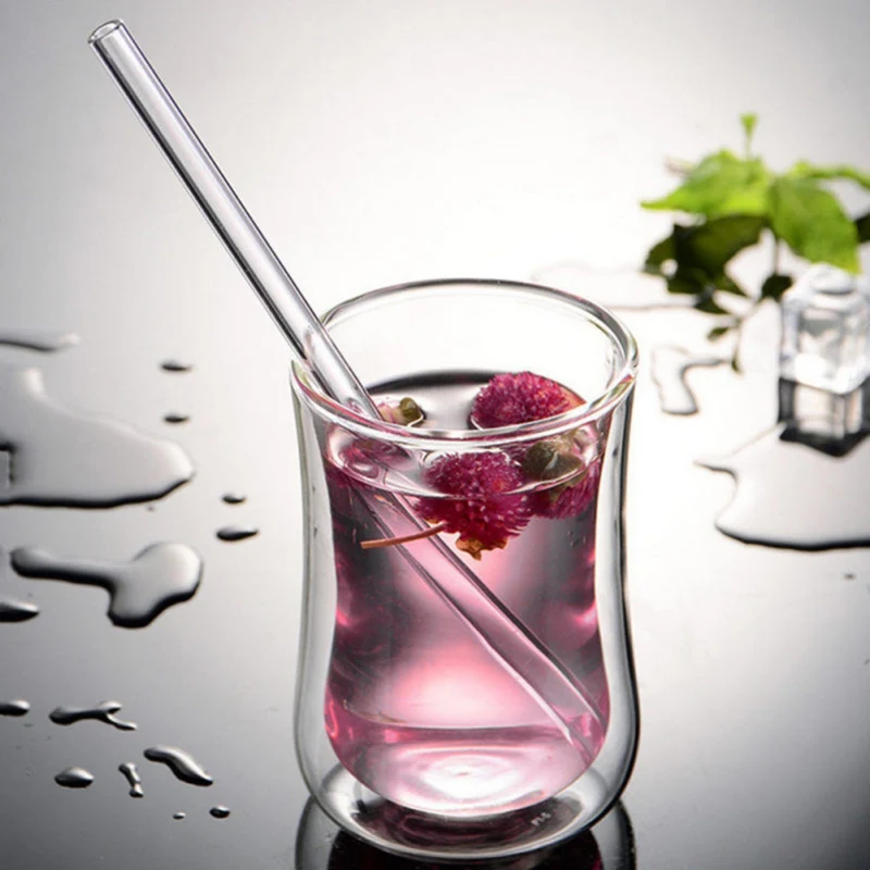 7pcs/set Transparent Straight Bent Glass Tube Reusable Drinking Straw Sucker With Cleaning Brush Events Party Supplies
