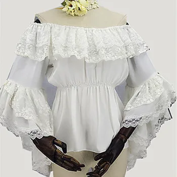 

Rosetic Lolita Flare Sleeve Lace Blouse Women Off Shoulder Blouses Summer 2020 White Shirt Sweet Preppy Style Ruffles Elastic
