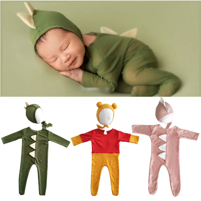 

KLV Baby Romper Jumpsuit Hat Set Cartoon Dinosaur Costume Romper Newborn Photography Props Outfit Baby DIY Photo Shooting