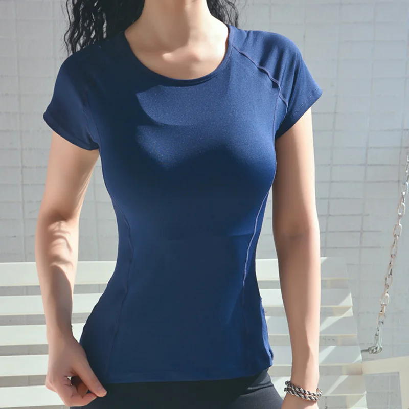 Azul Marino - Camiseta Deportiva Manga Corta para Mujer