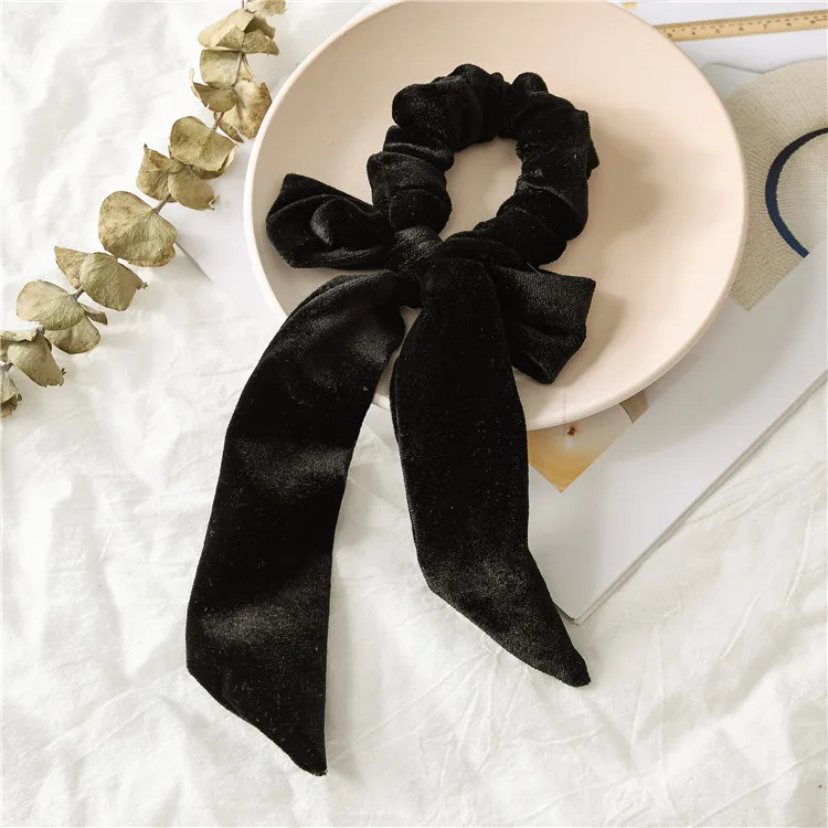 Velvet Ribbon Pleated Tie Elastic Hair Band Hair Headband Hair Accessories Women Solid Color Big Bow Girl Hair Band Bow Ornament - Цвет: A43-4