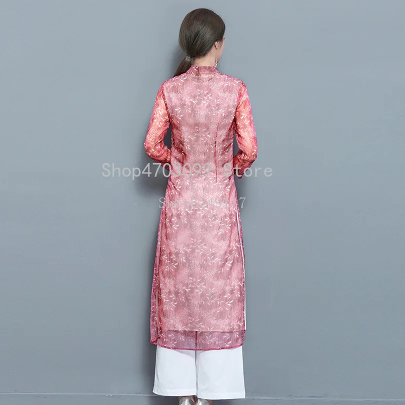 Женский шифон Aodai вьетнамская традиционная одежда Ao Dai вьетнамские халаты и брюки женский комплект 2 шт. платья улучшенный Cheongsam