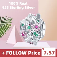 WOSTU Настоящее 925 пробы серебряные бабочки и цветы бусины розовый циркон подходит браслет с подвеской ювелирных изделий FNC116