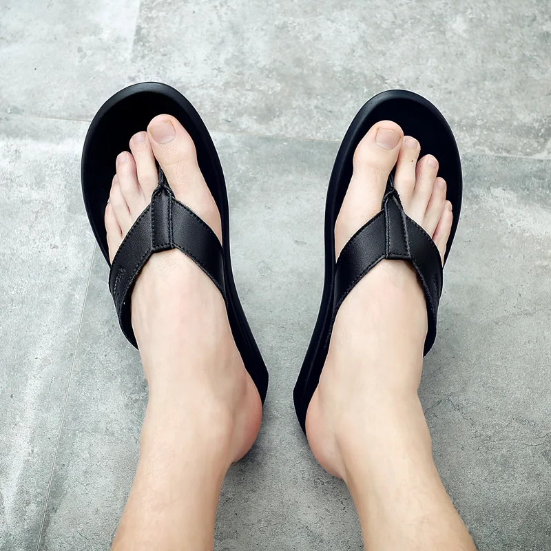 

Summer New Style Casual Flip-flops Men's Genuine Leather Soft Bottom Sandals Flip-flop Outdoor Men Slippers Beach Slippers Men's