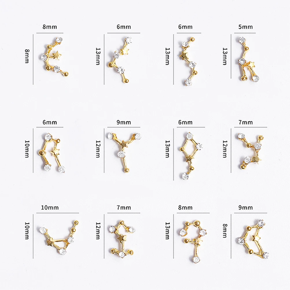12 Созвездие 3D сплав золото для ногтевого дизайна стразы камни украшения ногтей в колесах аксессуары для самостоятельного маникюра